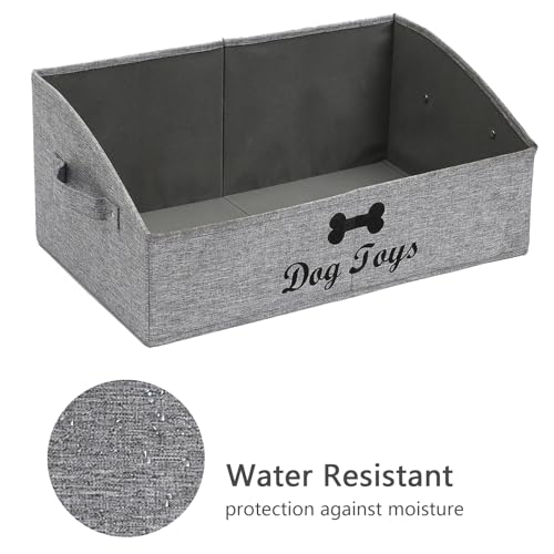 3 Pack Large dog toy bin dog toy box storage box - Foldable Fabric Trapezoid Organizer Boxes with Handle for Dog Toys (Snow Gray-DOG) - color: Snow Gray(3 Pack), size: Large - Dog Toys