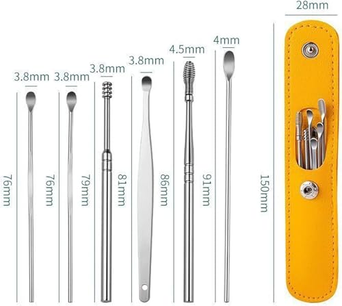 6 Pcs Ear Wax Removal Kit,Ear Cleaner: Speetop Mini Portable Ear Pick | Ear Scope with Stainless Steel 360° Spiral Ear Massage Cleaning Tool for Adults Kids - Ear Wax Remover with Storage Box - color: Yellow