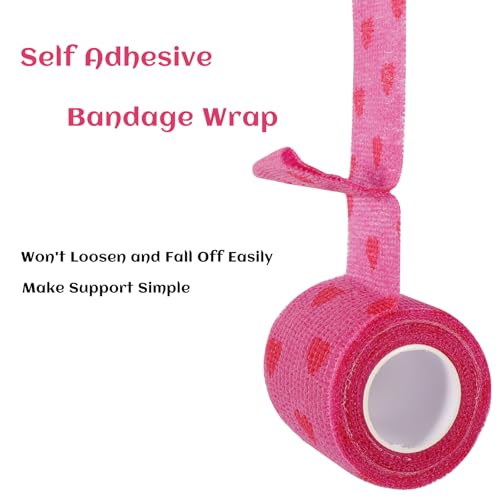 24 Rolls Elastic Self Adhesive Bandage Wrap 2 inch, Breathable Non Woven Cohesive Bandage, Vet Wrap for Dogs, Ankle Sprains Swelling Tape, Sports Athletic Tape (Pink Heart) - color: 2 Inch-24 Count Pink Heart