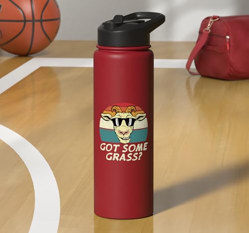 Goat Got Some Grass Retro Farm Animal Farmer Men Women Kids Stainless Steel Insulated Water Bottle - color: Red