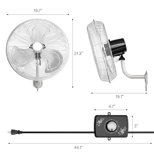 Bonnlo Industrial Wall Mounted Fan, 3-Speed Settings & Max 4600 CFM, 18 Inch Oscillating Fan with Aluminum Blades & Copper Motor for Patios, Garage & Shop, UL Certified - size: 18 Inch