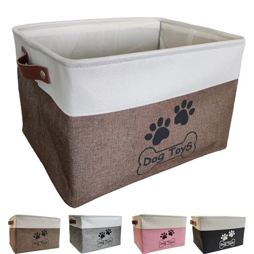 Dog Toy Basket Collapsible Dog Toy Box Foldable Dog Toy Bin for Pet Chew Toys - color: Brown, size: M:15"L x 11"W x 9"H