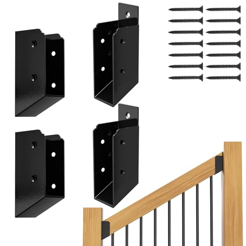 30° Stair Angle Stainless Steel Deck Railing Brackets Connectors for 2"x4" | Actual 1.5"x3.5" Railing Wood Post Stair Fence Railing Connectors with Coated Wood Screws, 2 Pair. - style: 4PCS