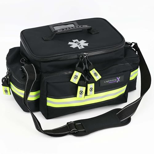 Lightning X Mid-Sized First Responder EMT Bag | LXMB25 | Fully Stocked w/ 248+ First Aid Supplies + Trauma Pak w/C.A.T. Tourniquet & QuikClot - Black - color: Black