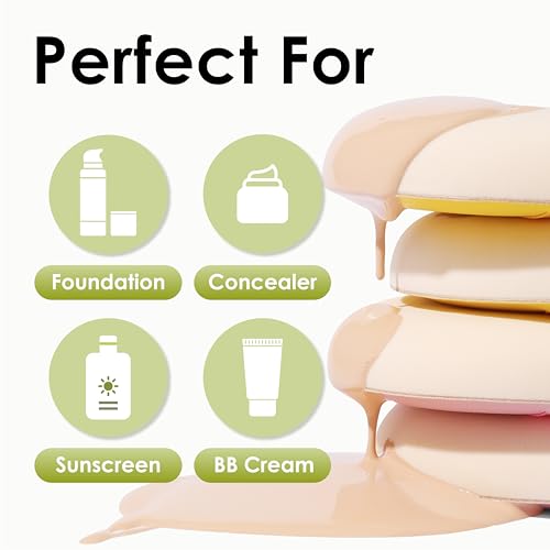 COOL-ANGLE Makeup Sponge Blender, Latex Free, 2X-Large and 2Medium | For Liquid Foundation And Concealer, Wet Or Dry Use, Natural Airbrushed Finish, Highly Elastic And Reusable, Natural Makeup - color: A10: 2XLarge Yellow+2Medium Green