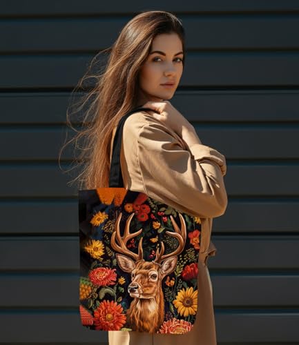 Vintage Botanical Animal Canvas Tote Bag for Women, Aesthetic Floral Animal Reusable Shoulder Bag for Shopping - color: 31