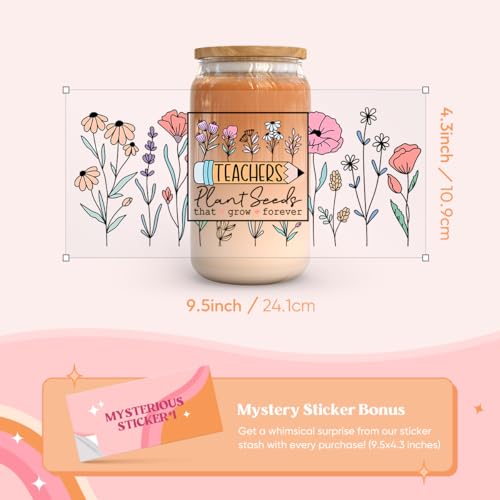 Kaciola 9 Sheets UV DTF Cup Wraps for 16 oz- Teacher Theme UV DTF Stickers, 1 Sheet Mysterious Pattern Transfer, Rub on Transfers Stickers for 16 oz Libbey Glasses Crafting - style: Teacher