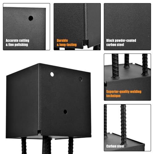 4 Pack 6x6 Metal Post Base Holder Bracket for Concrete Deck (Black) | Post Anchor Brackets Ground Spike, Use for Concrete Deck, For Wood Fence, Railing, Pergola, Porch - size: 6IN, style: 4Pcs
