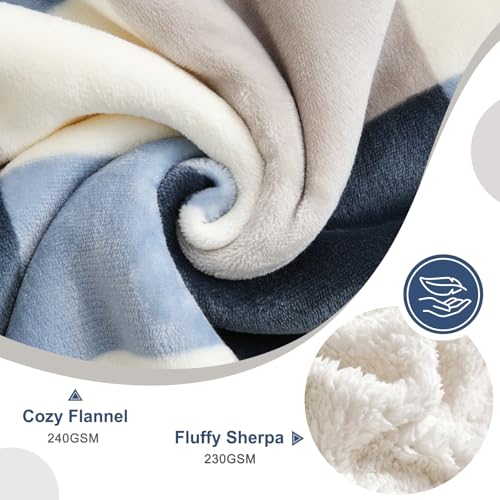PU MEI Sherpa Fleece Throw Blanket 60" x 80" Reversible Plush Fluffy Large Big Blanket Lattice Flannel Blankets for Sofa Couch Bed (Grey-Soft Blue, 60"*80") - color: Grey-blue, size: 60"*80"
