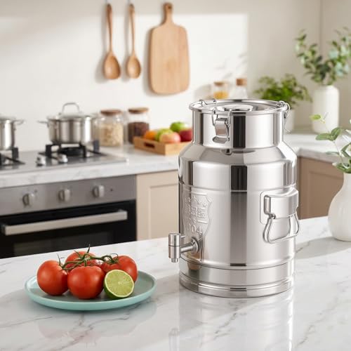 4 Gallon Milk Can with Spout, 15L Milk Container Stainless Steel Bucket with Locking Sealed Lid, Airtight Food Storage Container for Home, Farm, Commercial Kitchen (4 Gallon/15L) - size: 4 Gallon/15L