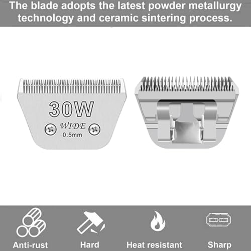 30W Wide Blades for Dog Grooming, Szie #30W(0.5mm) | Dog Clipper Blades Compatible with Andis, Oster A5, Wahl km10, Stainless Steel, For Dog, Cat, Horse - style: #30W(0.5mm)/2PCS