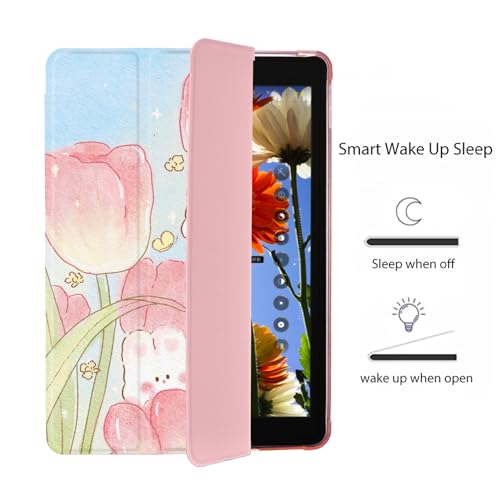 Cute Kawaii Bunny Flower for iPad Air 11 Inch Case M4/M3/M2 8th/7th/6th Gen | 2026/2025/2024 with Pencil Holder | Auto Sleep/Wake | Multiple Viewing Angles Pink Leather Soft TPU Back Cover - color: Flower Bunny E, size: 11-inch iPad Air M4/M3/M2 2026-2024