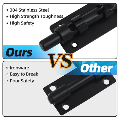 Barrel Bolt Latch, 7.9" Heavy Duty Gate Latch Slide Lock Solid 304 Stainless Steel Bolt Lock for Inside Door, Finished Shed Door Latch (Black) - color: Black 8inch