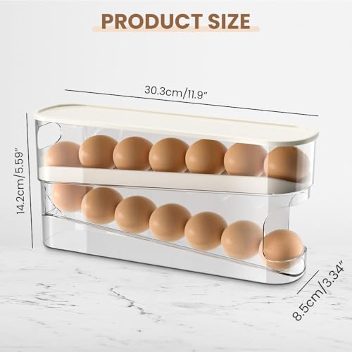 2pcs Auto Rolling Egg Holder for Fridge, Egg Dispenser/Organizer/Storage/Container with Lid for Refrigerator, Sturdy and Durable Space-Saving Egg Tray for 12 Large Eggs - size: 2pcs