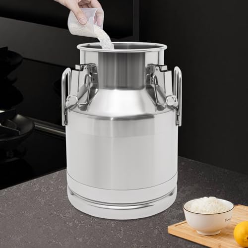 Stainless Steel Milk Can, 10 Liter Seamless Milk Jug Wine Pail Bucket 2.64 Gallon Anti-Leak Liquid Storage Container Milk Pail with Sealed Lid Heavy Duty for Milk and Wine (10L) - size: 10L