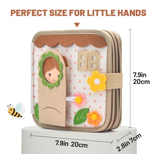 Montessori Busy Book for Toddlers 1-3, Felt Quiet Book & Busy Board for Preschool Learning, Fine Motor Skills, Sensory Play, Educational Travel Toy & Gift – Pretend Play for Girls, Brown - style: Girl Daily-10 Pages