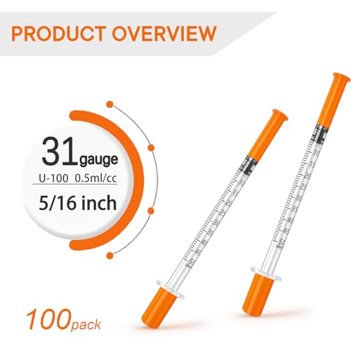 31g 5/16 .5cc syringe with needle, Individually Packed, Lab Supplies, PACK 100. - size: 0.5ml-31G 5/16"-100