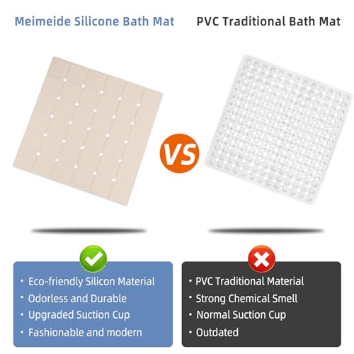 Shower Mat Non Slip 21"x21" Silicone Foldable Bath Mat with Suction Cups & Drain Holes, Odorless, Eco-Friendly & Durable, Machine Washable Shower Stall Mat for Adults, Seniors Beige - color: Beige