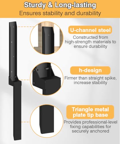 Fence Post Anchor Kit, Heavy Duty Metal Steel Post Repair Kit, Fence Post Anchor Stakes Ground Spike for Repairing Tilted/Broken Wood Post, Metal-Plate Style, 1 Pack - size: Metal-Plate-1