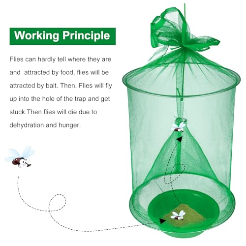 8 Packs Fly Traps Outdoor Hanging, Stable Fly Trap with Fly Bait, Reusable Fly Killer, Ranch Fly Trap, Fly Control Fly Hunter for Family Farm Park Orchard Garden