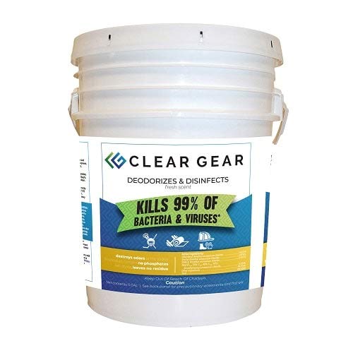 Clear Gear Disinfectant, Mat Cleaner, and Deodorizer For Surfaces 5 Gallon | Equipment, Protective Gear and Facilities, Hospital Grade Disinfectant, 5 Gallon Bulk Gym Cleaning Supplies - size: 640 Fl Oz (Pack of 1)