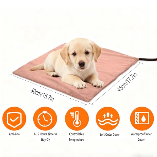 Annchwool Pet Heating Pad for Puppy Cat Dog-17.7 x 15.7in-6 Adjustable Temperature & 5 Timer-Waterproof Cat Dog Heating Pad with Chew-Resistant Cord-Heated Pad for Indoor Pets,Older,Pain Relief(Brown) - size: 17.7in x 15.7in