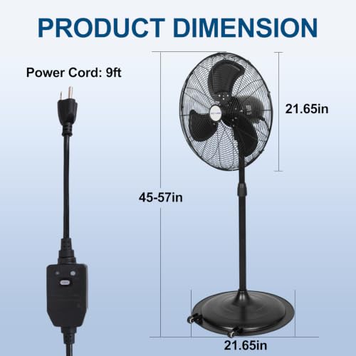 BILT HARD 20" 5200 CFM Outdoor Pedestal Fan, 3-Speed Heavy Duty Oscillating Metal Stand Fan with GFCI Plug, Waterproof Industrial Fan with Wheels for Commercial, Patios, Garage, Warehouse - size: 20 in. Outdoor Fan