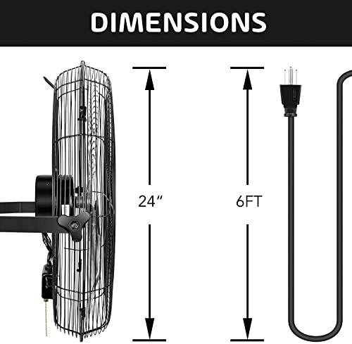 Simple Deluxe 24 Inch Industrial Wall Mount Fan, 3 Speed Commercial Ventilation Metal Fan, Black - size: 24 Inch, style: 1 Pack