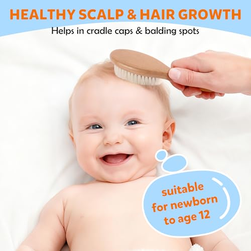 Baby Hair Brush & Comb Set, Organic Wooden Hairbrush Natural Goat Bristles for Newborns & Toddlers, Ideal for Cradle Cap & Itching, Perfect Shower and Registry Gift for Infant, Toddler (3 Piece Set) - size: 3 Piece Set