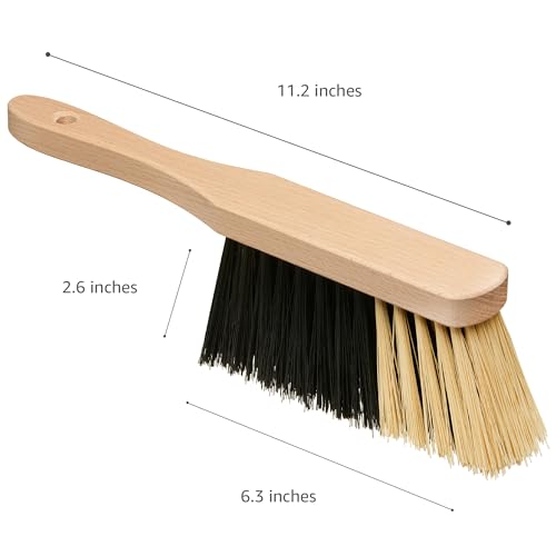 11.2" Hand Broom Medium-Soft Bristles Bench Brush, Sweeping Brush with Wooden Handle, Lightweight Dusting Brush, Handheld Small Broom, Shop Brush - size: 11.2"
