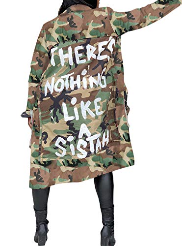 Vakkest Camo Blazer Jacket for Women Lapel Long Sleeve Open Front Cardigan Coat Classic Pockets Overcoat Outwear - color: Green, size: Small