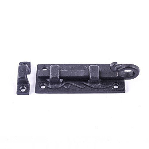 Renovators Supply Manufacturing Door Lock Latch 4 in. Black Wrought Iron Pig Tail Tip Styled Offset Slide Bolt Latch with Mounting Hardware - size: Pack of 1, style: 4 inch – Block Mount Curled Tail