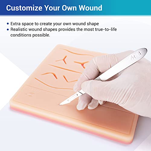 Alcedo Suture Practice Kit (32-Pc), Extra Large Pad, Educational Use Only | Extra Large Durable Pad, Custom Cuts & Pre-Cut Wounds, Vertical/Horizontal Mesh, 20-Pack Sutures, Complete Tools, Carry Bag - size: Extra Large Pad