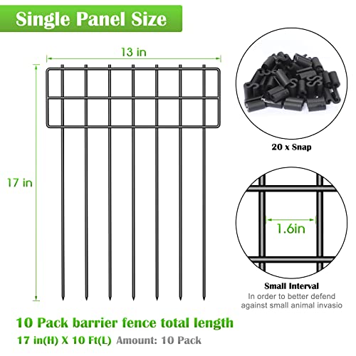 Animal Barrier Fence, 17 in(H) X 10 Ft(L) No Dig Garden Decorative Fencing | 10 Pack,Iron Wire,RustProof,Animal Barrier for Dog Rabbits - size: 17'' (H) X 10' (L)