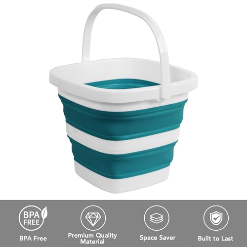Collapsible Bucket, 1.32 Gallon 5L Small Mop Bucket for Cleaning, Car Washing, Portable Tub for Camping, RV, Beach, Sand, Fishing, Garden, Space Saving Plastic Water Basin Ice Buckets - color: Teal Blue, size: 5L