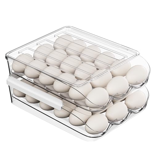 2 Pack Egg Holder for Fridge Automatic Rolling Egg Container Holds 36 Eggs | Clear Large Capacity Egg Storage Dispenser Organizer for Refrigerator with Lid - size: 2 Pack Holds 36 eggs