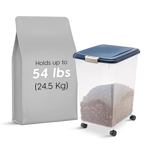 IRIS USA Dog Food Storage Container, Up to 54 lbs, Navy, Made in USA | Wheels for Mobility, Airtight Seal, BPA-Free, Best for Bird Seed, Cat food, Cat Litter, Chicken Feed, Pellets - color: Navy, size: 54 lbs