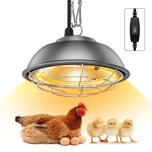 350 Watt Heat Lamp for Chickens - Chtoocy Chicken Coop Heater with Carbon Fiber Bulb, 5.2FT Thickened Power Cord & Chicken Heat Lamp with 2 Temperature Adjustable (175/350W) for Chicks, Ducks and Pets