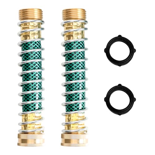 Hose Extension Adapter 2-Pack, 3/4" Solid Brass Garden Hose Kink Protector with Coil Spring, Flexible Faucet Connector for Leak-Free Watering, 2 Extra Rubber Washers - style: Hose Protector-2Pack