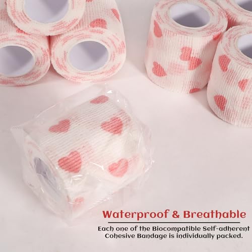 24 Rolls Elastic Self Adhesive Bandage Wrap 2 inch, Breathable Non Woven Cohesive Bandage, Vet Wrap for Dogs, Ankle Sprains Swelling Tape, Sports Athletic Tape (White Heart) - color: White Heart