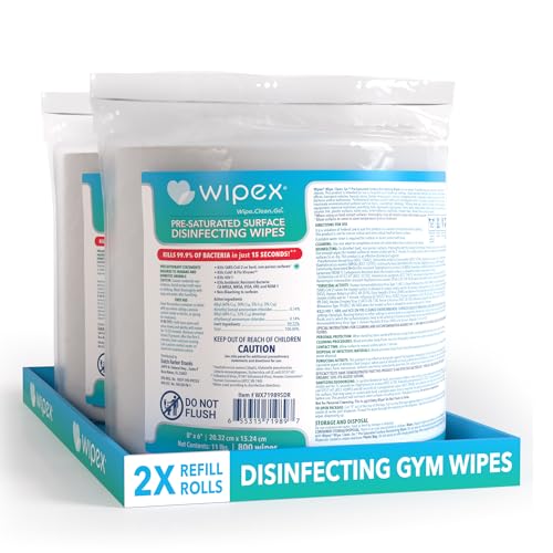 Wipex Disinfecting Wipes for Workout Equipment - EPA Registered Antibacterial Wipes for Commercial Gym, Studios and Fitness Surfaces - Commercial Refill Rolls for Dispensers, 800 Count, Pack of 2 - size: 800 Count (Pack of 2)