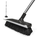 Floor Scrub Brush with 55" Long Handle, 10" Wide Stiff Bristles Deck Brush, Stainsless Steel Pole Heavy-Duty Cleaning Brush, 2-in-1 Scrubber with Ruber Squeegee for Deck, Patio, Pool, Tile, Wall