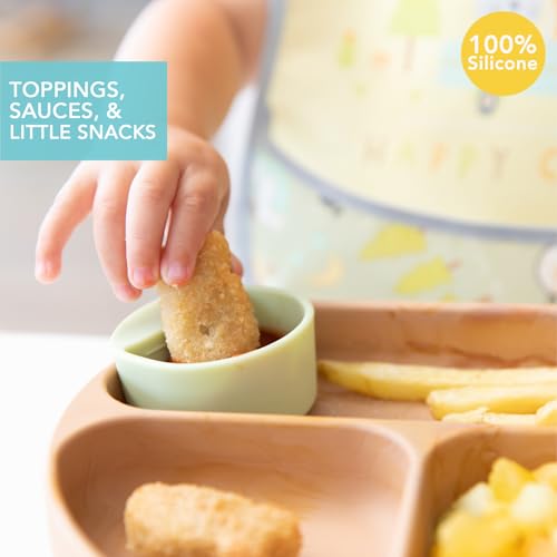 Bumkins Baby Silicone Little Dippers, Attaches to Bowls, Dishes and Plates, Sauce Cup, Holds Condiments, Dip, Puree, Toppings, Baby Led Weaning, Essential Feeding Supplies, for Babies 6 Months Up - color: Blu-Grn 3pk, size: 3-Pack