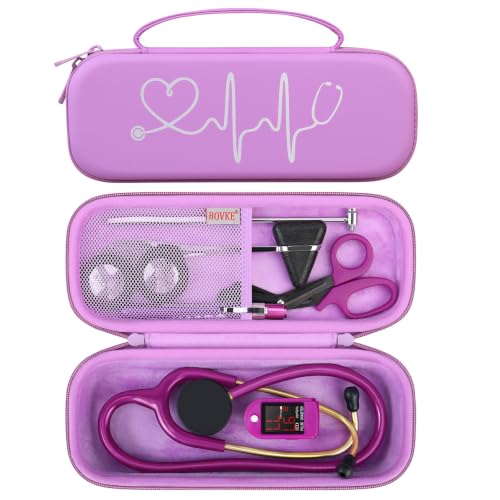 BOVKE Stethoscope Case for 3M Littmann Classic III, Lightweight II S.E, MDF Acoustica Deluxe Stethoscopes - Extra Room for Medical Bandage Scissors EMT Trauma Shear and LED Penlights, Light Purple - color: Light Purple