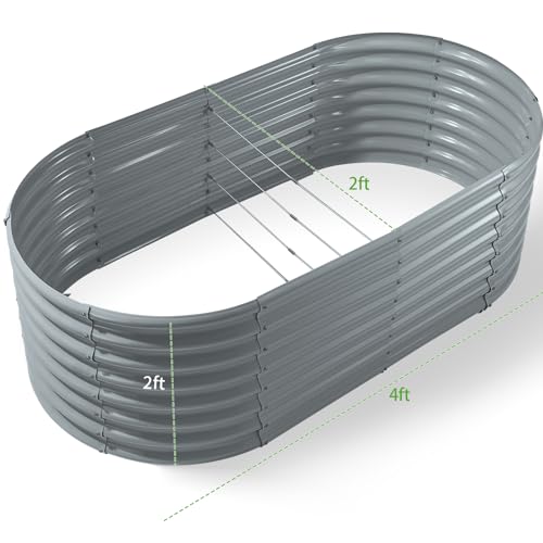 Land Guard 24“ Tall 4×2ft Galvanized Raised Garden Bed Kit, Galvanized Planter Garden Boxes Outdoor, Oval Large Metal Raised Garden Bed for Vegetables(Modern Gray, 4×2×2ft) - color: Modern Gray, size: 4×2×2ft