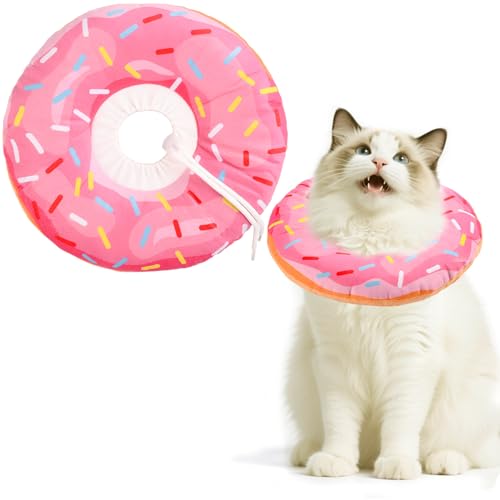 Cat Cone Collar Soft, Comfortable Cat Donut Collar After Surgery, Adjustable Elizabethan Recovery Collars & Cones to Stop Licking, Lightweight Neck Collar Soft Cone for Cats Small Dog (Pink, Large) - size: L