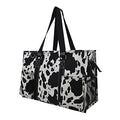 NGIL Utility Water Resistant Tote Bag | Work Tote for Women, Nurse Bag, Teacher's Choice Purse, Gym Bag, Everyday Organizer Top Zipper Closure - color: Cow Splatter-black