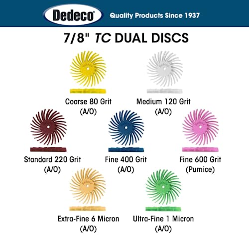 Sunburst Radial Bristle Discs - 7/8”(22mm) Dia, Dual TC Bristle, 1/16”(1mm) Arbor, Precision Thermoplastic Rotary Polishing Tool, Aluminum Oxide