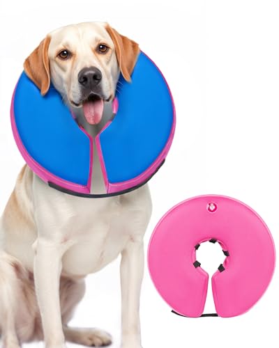 MIDOG Inflatable Dog Cone, Donut Recovery Collar After Surgery, X-Large | Soft inflatable donut e-collar; stops licking after surgery; pet eats & sees normally; neck 21-24 in (XL); not for chewers - color: PinkBlue, size: X-large (Neck:21"-24")