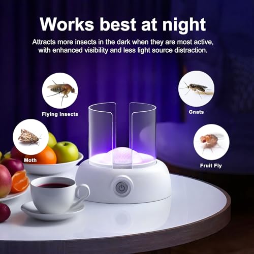 LFSYS Fruit Fly Traps for Indoors Gnat Trap Lamp, Double Side Sticky Paper 360° Attraction for Fruit Fly, Gnats 9 Refills + 1 Starter Kit (Dutch White) - style: 1 Device + 9 Refills